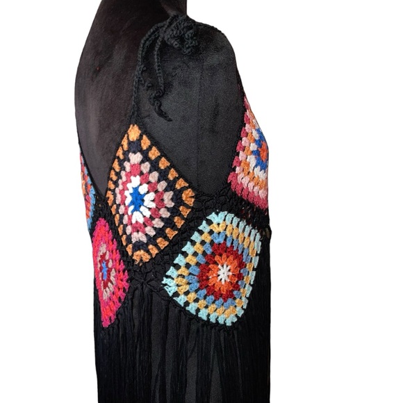 Women’s Boho Granny Square Bathing Suit Cover Up Multi Color Long Fringe NWOT - Picture 6 of 6